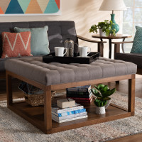 Baxton Studio BBT5365-Grey/Walnut-Otto Alvere Modern and Contemporary Grey Fabric Upholstered Walnut Finished Cocktail Ottoman